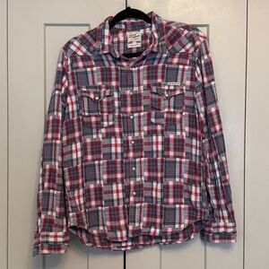 Lucky Brand Plaid Snap Button Shirt Men’s Medium | Red Grey Flannel